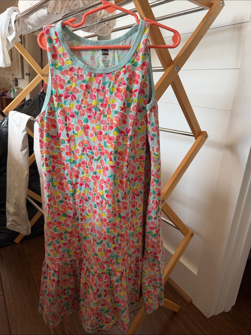 Tea Collection Pink Floral Tank Dress with Mint Trim